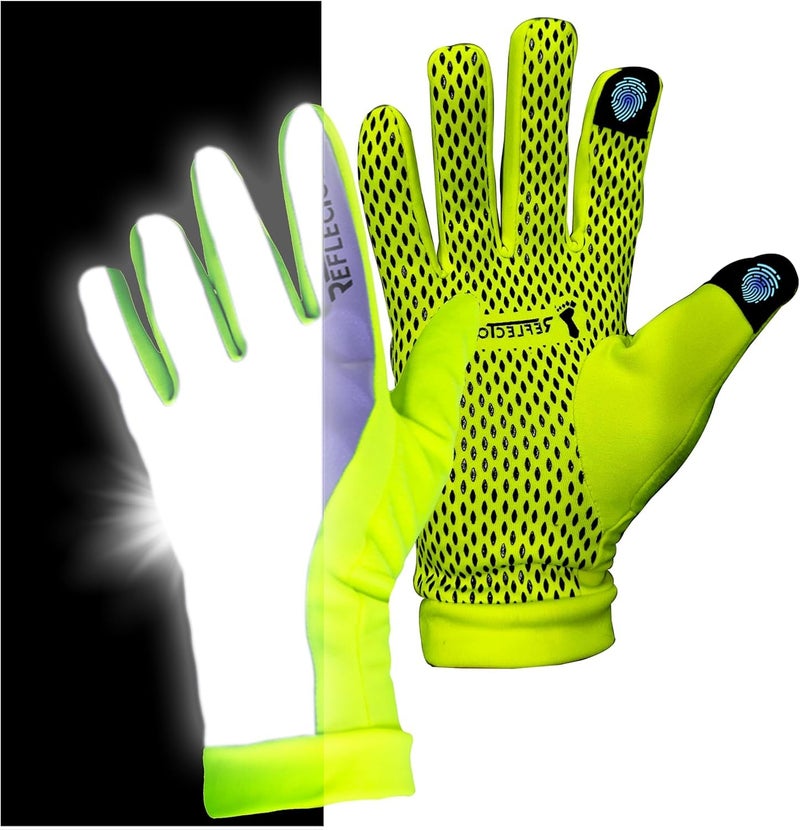 ReflecToes Reflective Winter Running Gloves - Touch Screen Compatible Warm Gloves -Thermal Fleece - Cold Weather Hi Vis Safety for Night Runs (M) - Image 1